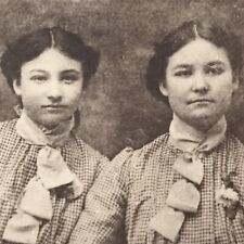 Vintage Photo Reprint Young Women Sisters in Gingham Dresses Victorian? 5 x 3.5 picture