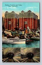 New York City NY, Hudson Terminal and Tubes, Antique Vintage Souvenir Postcard picture