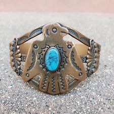 Vintage Copper Bell Trading Co. Metal Eagle Bracelet Cuff Faux Turquoise Jewelry picture