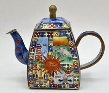 Trade Plus Aid 1999 Maddicott Mini Enamel on Copper Teapot #192 Sun Lighthouse picture