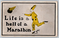 Pierrot Yellow Clown Harlequin Artist Signed Holmes Life Marathon Postcard 1911 picture