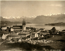 Schroeder. Switzerland, Lucerne & the Alps Vintage print.  21x27 Photomechanics picture