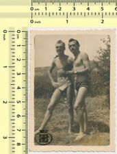 152 VTG ORG PHOTO Two Handsome Shirtless Men Hug Guys Trunks Bulge Gay Int Males picture
