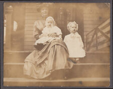 Annie holding Norman & Helen: Front Porch Elm Hill House vernacular photo 1911 picture