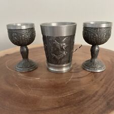 SET of Vintage Fein Zinn Embossed Pewter Cups W. Germany Hunting Theme picture