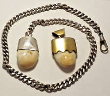 TWO VINTAGE ELK TEETH TOOTH WATCH FOB WATCH CHAIN picture