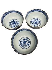 Vintage Japanese Blue and White Porcelain Serving Bowl. Set of 3 picture