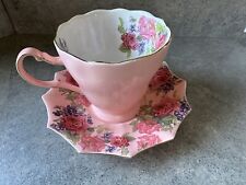 Meritage Vologne Pink Floral Vintage Victorian Style Tea Cup w Saucer 7.5 oz Mug picture