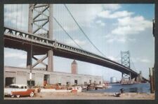 1956 Pontiac at Benjamin Franklin Bridge Delaware River Philadelphia PA postcard picture