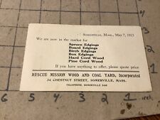 original May 5, 1913 - Rescue Mission WOOD & COAL Yard postcard picture