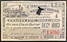 1883 ***THE CHICAGO WEST MICHIGAN RAILWAY COMPANY*** $25 STOCK INTEREST COUPON picture