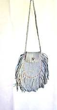 Native American Grey Leather Pouch, Fringe, Hand Made Cherokee Pouch #241 picture