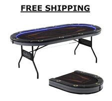 Foldable 10-Player Poker Table with LED Lights , Texas HoldEM Cards Home Game picture