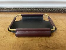 Vintage GOLDPFEIL Burgundy Leather & Brass Memo Tray picture