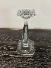 Vintage MCM Heavy Crystal Floral Etched Candlestick Holder picture