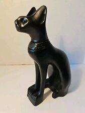 VTG Egyptian Bastet Black Hand Carved Cat Sculpture Made In Egypt  Heavy,8