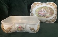Hand Painted Antique French Porcelain Trinket Box Courting Rare White/Gold Trim picture