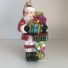 Huras Family Glass Christmas Ornament Santa Presents Blown Poland 7.25