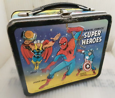 RARE 1976 Super Heroes Cartoon Metal Lunch Box Marvel Comics Excellent Lunchbox picture