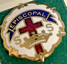 Vintage Episcopal SS Cross Crown Pin  Gold Trim  on Original Card picture