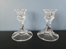 Vintage Clear Cut Candle Candlestick Holders Etched Glass Pair picture
