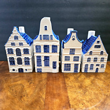 Set of 4 Vintage Hand Painted Delft Blue & White Ceramic Canister Canal Houses. picture