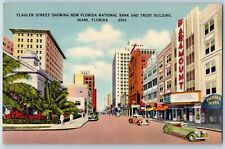 Miami Florida Postcard National Bank Trust Building Road c1940 Vintage Antique picture