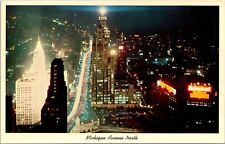 Chicago Illinois Skyscrapers Scenic Nighttime Skyline Chrome Postcard picture