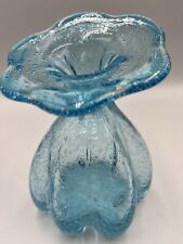 Vintage/MCM/Unique Bubble Blue Flower Top Vase Blown Art Glass/Global Amici?/7” picture