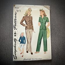 Vintage Simplicity 4631; ©1943; Teen-Age Slacks, Shorts and Jacket Sz 10 Unused picture