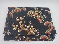 6 yds Vintage Cherry Blossom Trees & Bamboo Cotton Fabric Black Gold Red Ivory picture