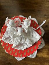 Fabric Eyelet White Colored Christmas Ornament Handmade Angel 3” - 3 Pce picture
