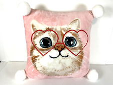 Throw Pillow Pussy Cat Heart Glasses Pink With Pom Poms 16x15 picture