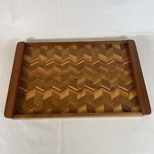 Vintage Wood Serving Tray Chevron Wooden Inlay MCM  16