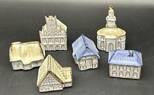 Lot of 6 Miniature Stoneware Houses Buildings Church 1.25 to 2.5