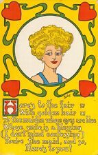1909 Antique Valentine Poetry Poem Lady Postcard Artist Sign Bishop Humor Comic picture