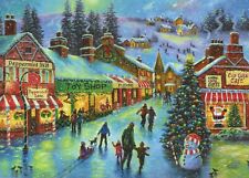 WINTER TOWN SCENE COLORFUL BEAUTIFUL CHRISTMAS CARD & DECORATED ENVELOPE (7) picture