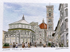 Postcard:  Artistic Drawing of the Piazza del Duomo in Florence, Italy picture