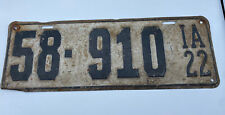 Antique 1922 Iowa License Plate 58-910 picture