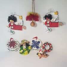 Vintage Hawaiian Christmas Ornament Lot (8) - Tropical Clay (2) and some signed picture