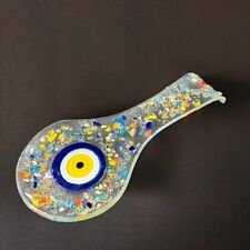 Fused Art Glass Spoon Holder With Textured Multicolor Fritz Spots All Over Decor picture