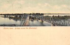 Clinton Iowa~Birdsey View Atop Bridges Across Mississippi River~1908 Postcard picture
