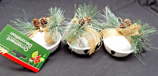3 Christmas House Decorated White Metal Bell Christmas Ornaments 3