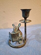 SPI Brass Mouse Reading Book Candlestick Candle Taper Holder 5.5