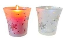 Partylite Snowy Nights Votive Candle Holders Snowflakes Frosted Vintage Pair picture