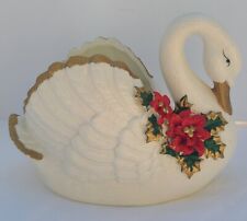 Vintage LARGE White SWAN Ceramic Porcelain Bowl Planter Holiday Poinsettia Xmas picture