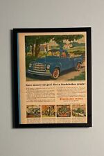 Vintage Wall Print Advertisement Decor Framed Studebaker Trucks Shows Blue Truck picture
