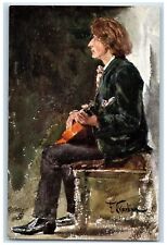 F SKarbina Artist Signed Postcard Man Playing Guitar Oilette Tuck's c1910's picture