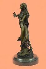 Handcrafted Pretty Young Maiden Girl With Flower Bronze Sculpture Art Decorative picture