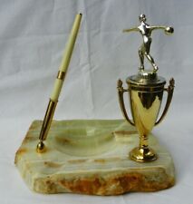 Vtg 1960s Trophy ASHTRAY DESK SET 🎳 Bowling, Alabaster 🏆 MCM Mid-Century picture